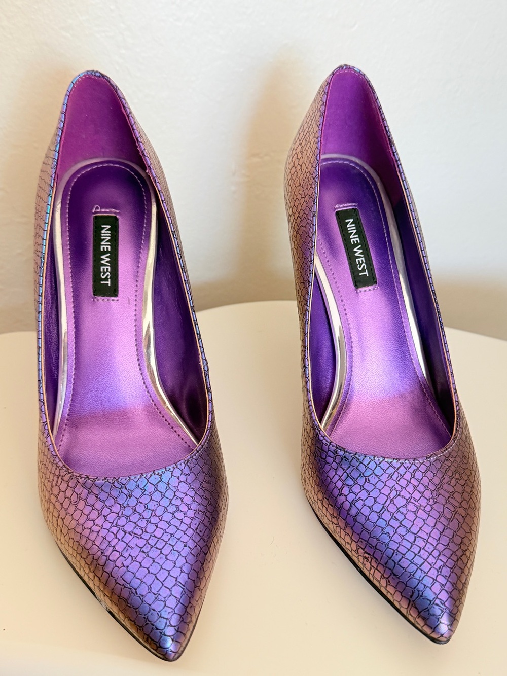 Nine West Iridescent Purple Textured Pointed-Toe Heels
